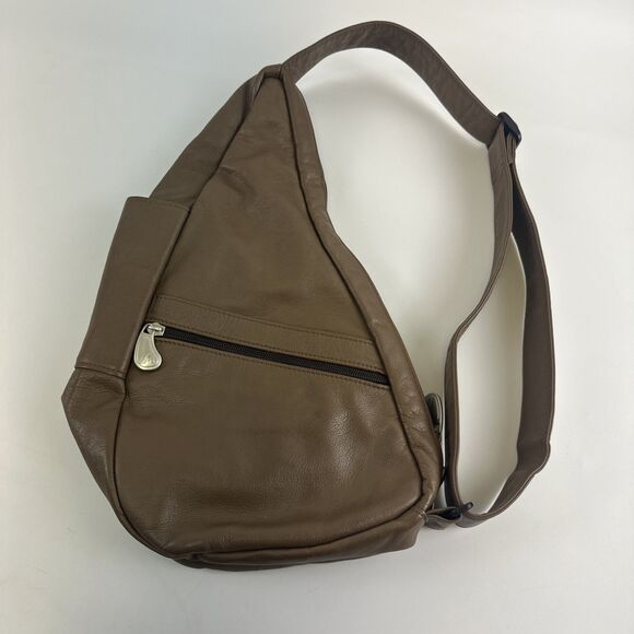 Ameribag Healthy Back Bag Extra Small Leather Brown Zip Sling Adjustable Strap - Picture 1 of 14